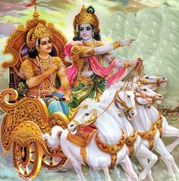 Lord Srikrishna and Arjuna in the midst of the Mahabharata War