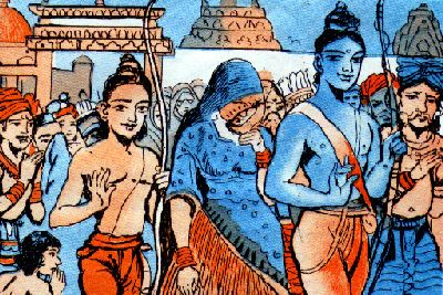 Lord Rama Leaving Ayodhya with Sita and Lakshmana