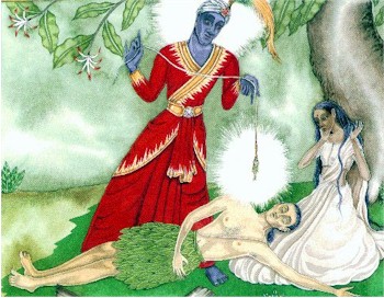 Lord Yama taking away the life of Satyavan infront of Savitri